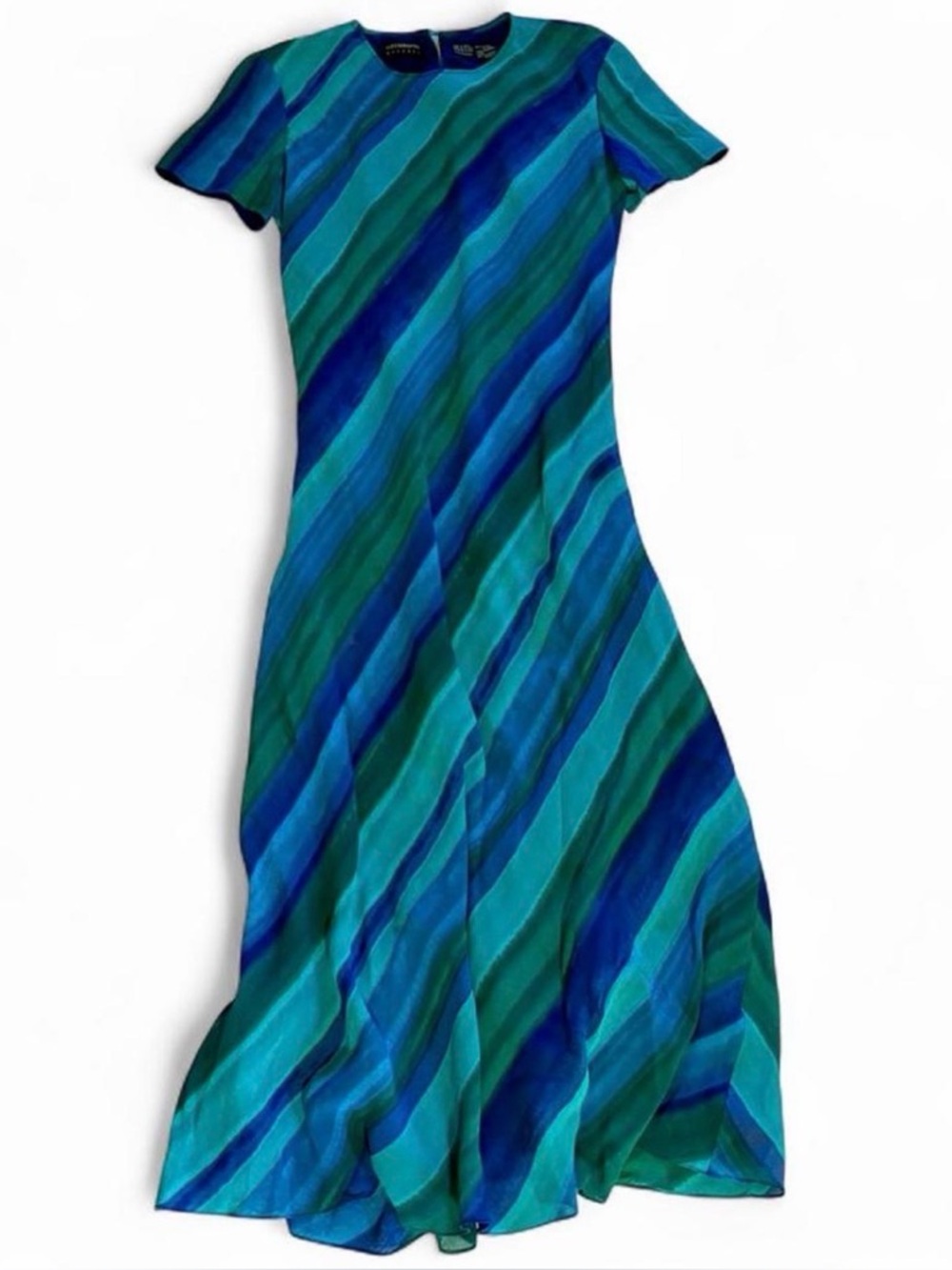 Liz Claiborne Vintage Maxi Dress Blue Green Stripe Bias Cut Slip Dress 90s Y2K 6